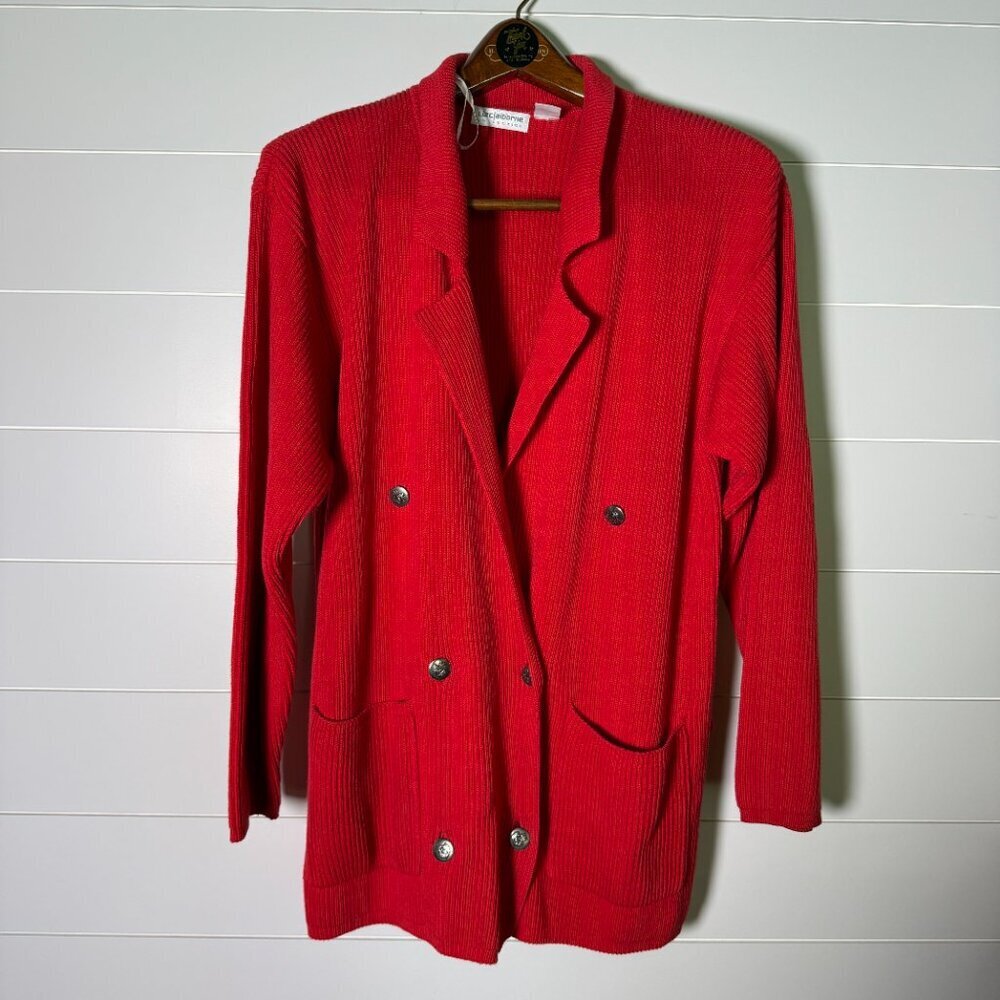 Liz Claiborne Long Sleeve Long Cardigan Sweater Double Breasted Red Size Medium